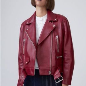 Acne Studios Red Burgundy Leather Boxy Mock Jacket